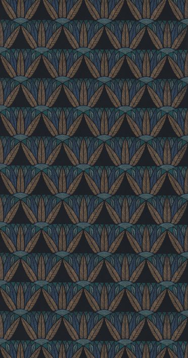 Casamance behang Bord du nil CASTALIA met patronen van blaadje in de kleuren zwart bruin groen blauw