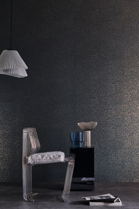 Casamance behang Métal tessela patroon in blauw grijs met metalen interieur en blauw zllver accesoires